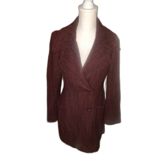 Gorgeous size Small Plum and Black accents 2 button thick Coat - Picture 2 of 8